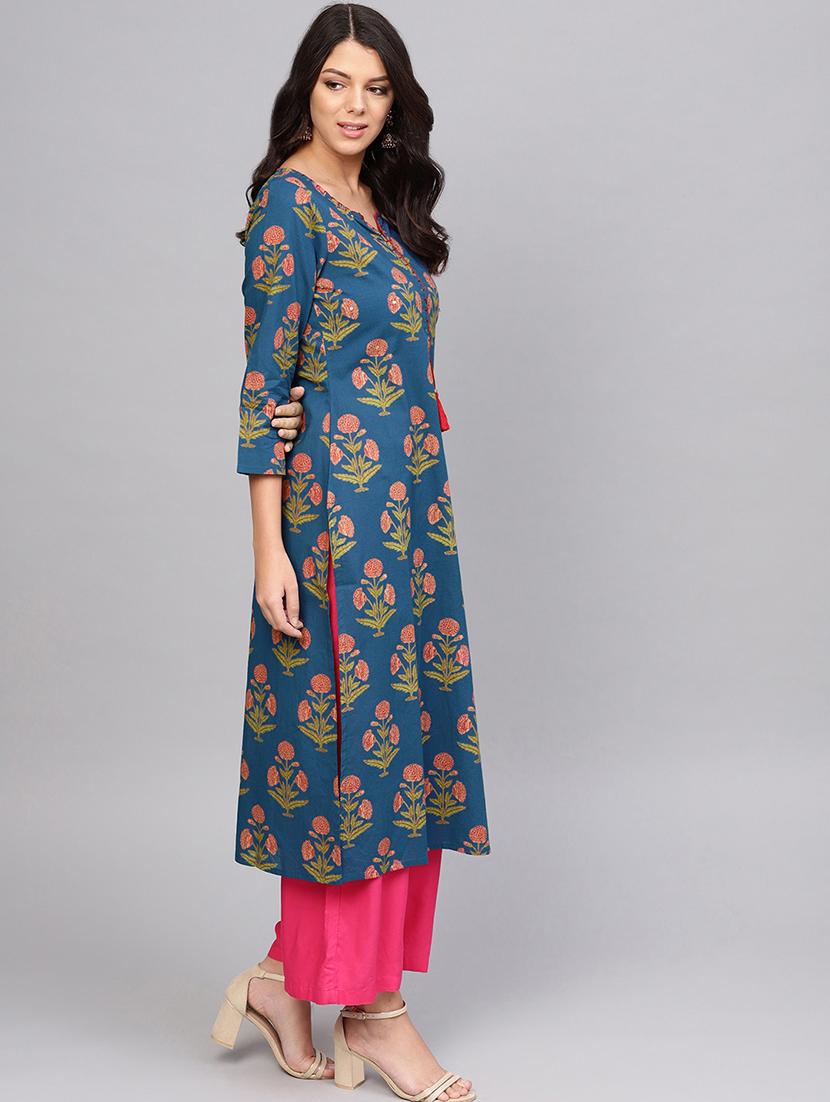 floral printed straight kurta - 16634228 - Zoom Image - 3