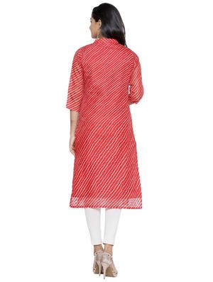 red cotton straight kurta - 16634524 - Standard Image - 3