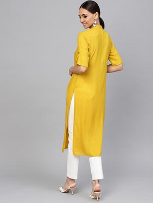 solid straight kurta - 16634741 - Standard Image - 3