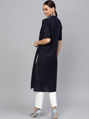 solid straight kurta - 16634749 - Standard Image - 3