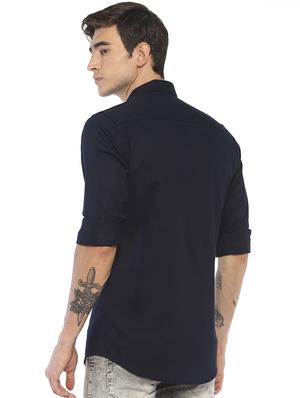 navy blue solid casual shirt - 16635225 - Standard Image - 3