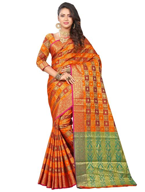 checkered woven saree with blouse - 16636553 - Very Small Image - 1