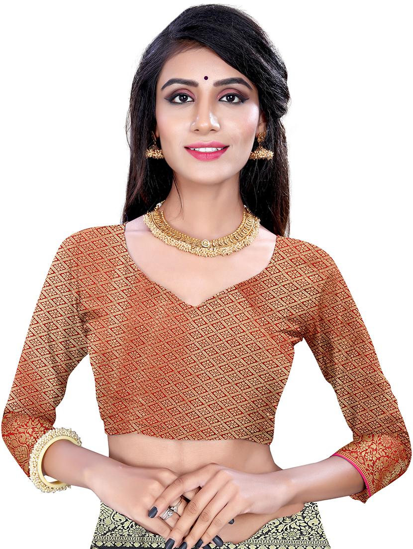 floral woven saree with blouse - 16636749 - Zoom Image - 3