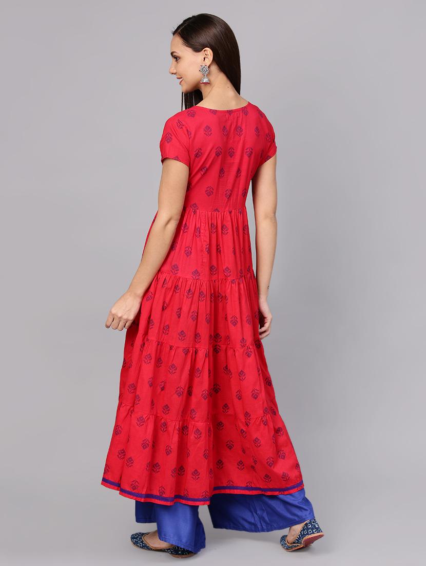 printed tiered kurta palazzo set - 16637040 - Zoom Image - 3