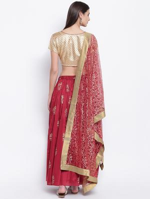 block printed a-line lehenga with choli & dupatta - 16637174 - Standard Image - 3