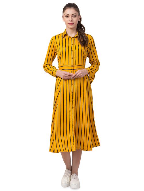long sleeved striped a-line dress - 16637216 - Standard Image - 1