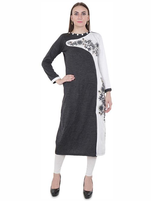 contrast woolen kurta - 16637533 - Standard Image - 1