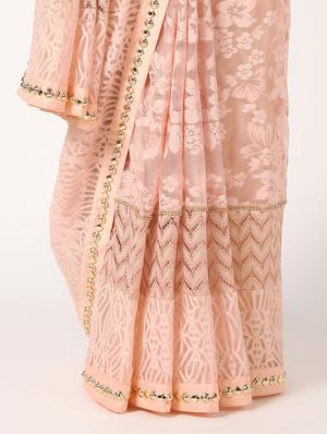 self-design net saree with blouse - 16637608 - Standard Image - 3