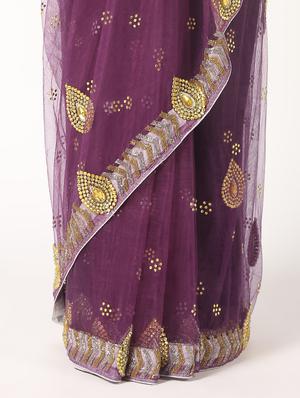 zardosi stone work saree with blouse - 16637636 - Standard Image - 3