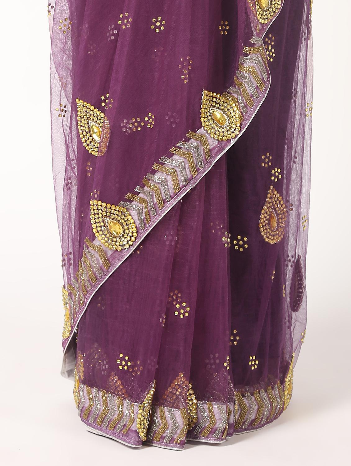 zardosi stone work saree with blouse - 16637636 - Zoom Image - 3
