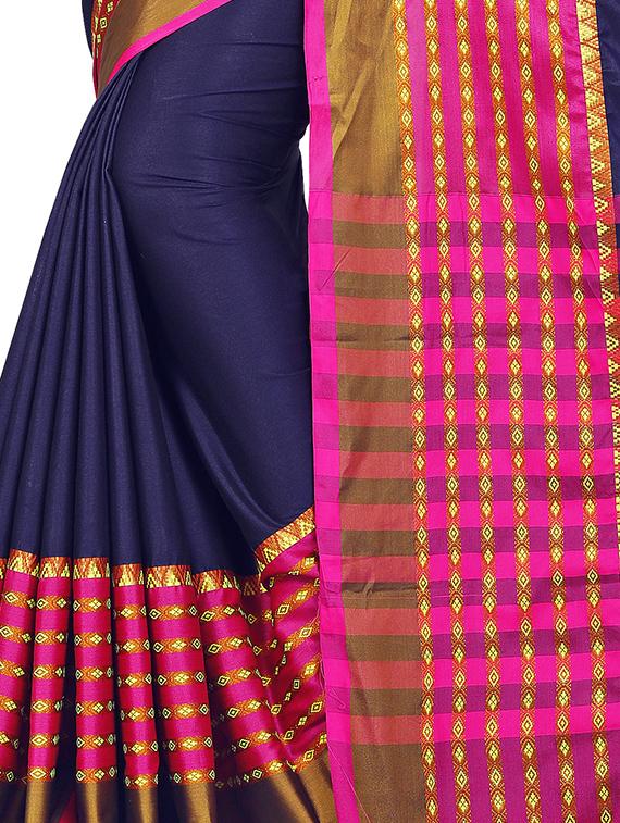 solid printed saree with blouse - 16637764 - Zoom Image - 3
