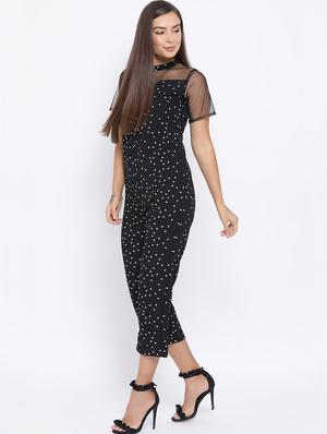 sheer panel polka dot jumpsuit - 16637894 - Standard Image - 3