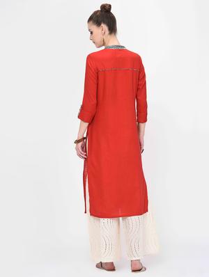 contrast straight kurta - 16638003 - Standard Image - 3