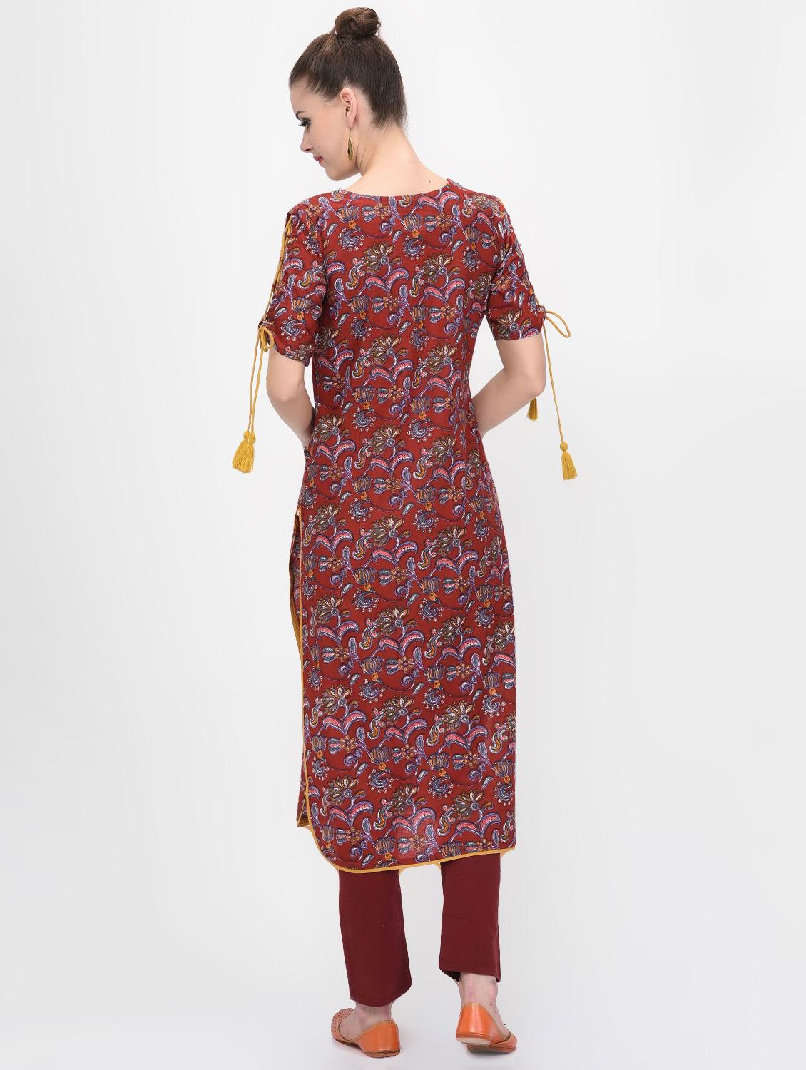 floral sleeves detail kurta - 16638012 - Zoom Image - 3