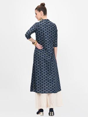 contrast a-line kurta - 16638033 - Standard Image - 3