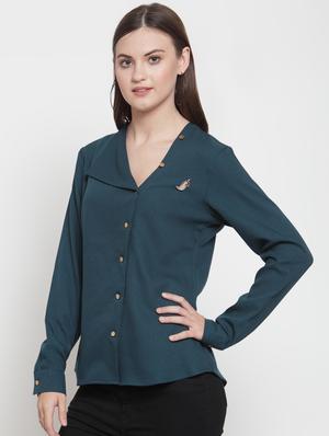 styled neck button up solid top - 16638111 - Standard Image - 3