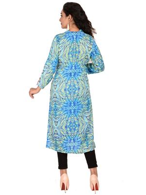 turquoise printed straight kurta - 16638711 - Standard Image - 3