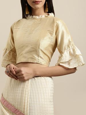 checkered ruffled saree with blouse - 16640341 - Standard Image - 3