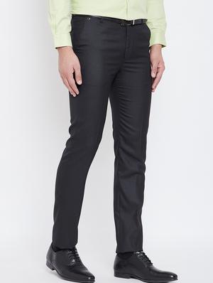 black textured flat front formal trouser - 16640406 - Standard Image - 3