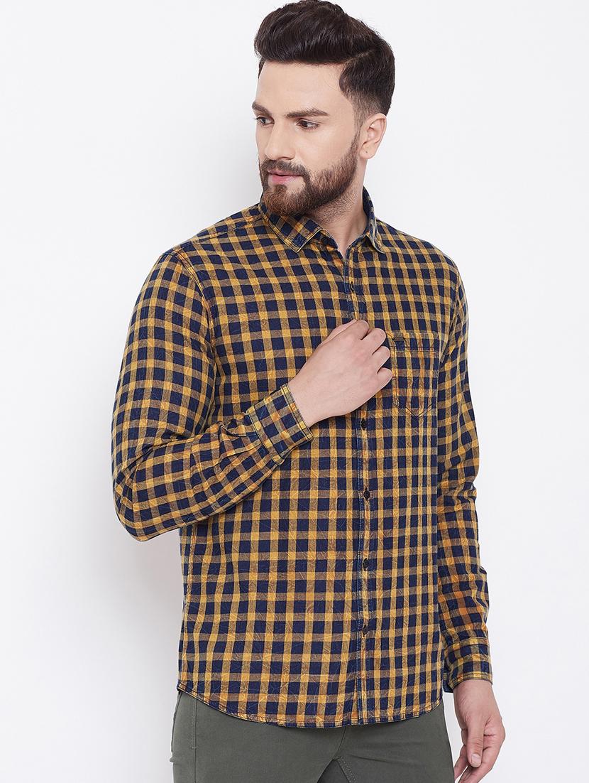 navy blue checkered casual shirt - 16640422 - Zoom Image - 3