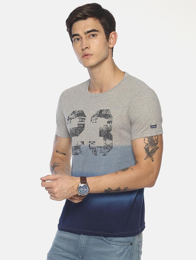 blue tie & dye chest print t-shirt - 16640815 - Zoom Image - 3