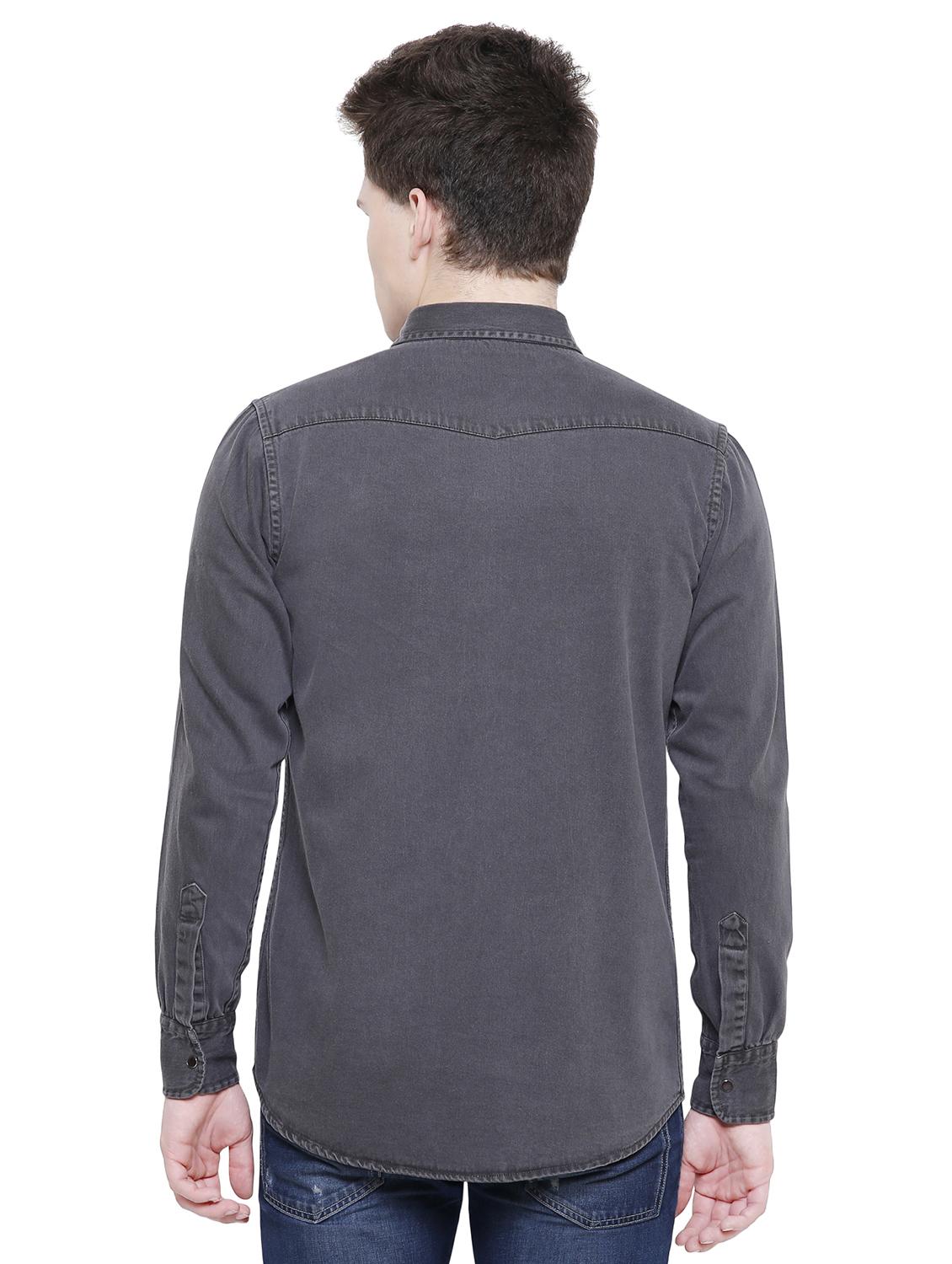 grey solid denim casual shirt - 16641389 - Zoom Image - 3