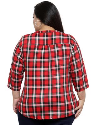 mandarin neck checkered plus top - 16642836 - Standard Image - 3
