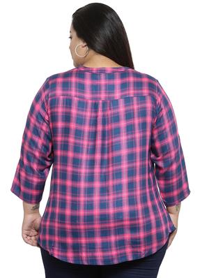 mandarin neck checkered plus top - 16642838 - Standard Image - 3