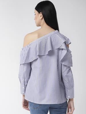 single shoulder ruffle detail striped top - 16642893 - Standard Image - 3