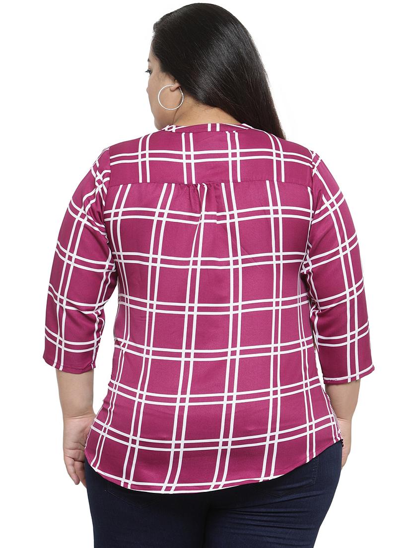 mandarin neck checkered top - 16642908 - Zoom Image - 3