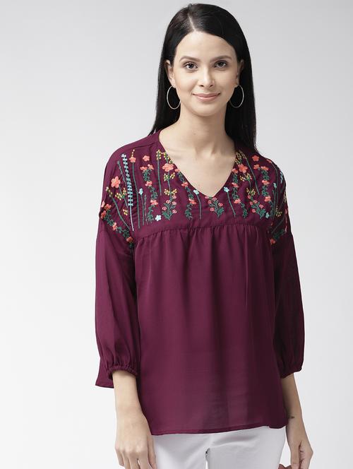 drop shoulder embroidered top - 16642909 - Standard Image - 1
