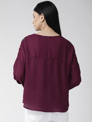 drop shoulder embroidered top - 16642909 - Standard Image - 3