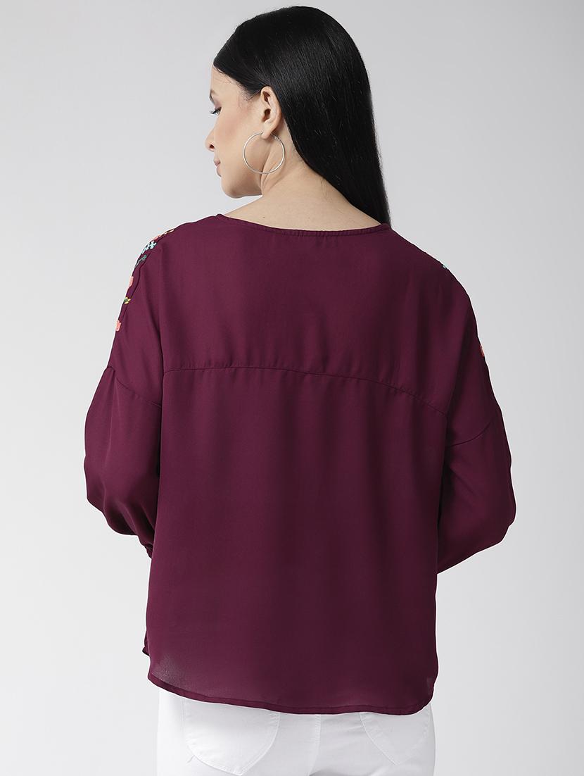 drop shoulder embroidered top - 16642909 - Zoom Image - 3