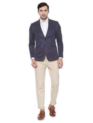 navy blue self design single breasted casual blazer - 16643072 - Standard Image - 3