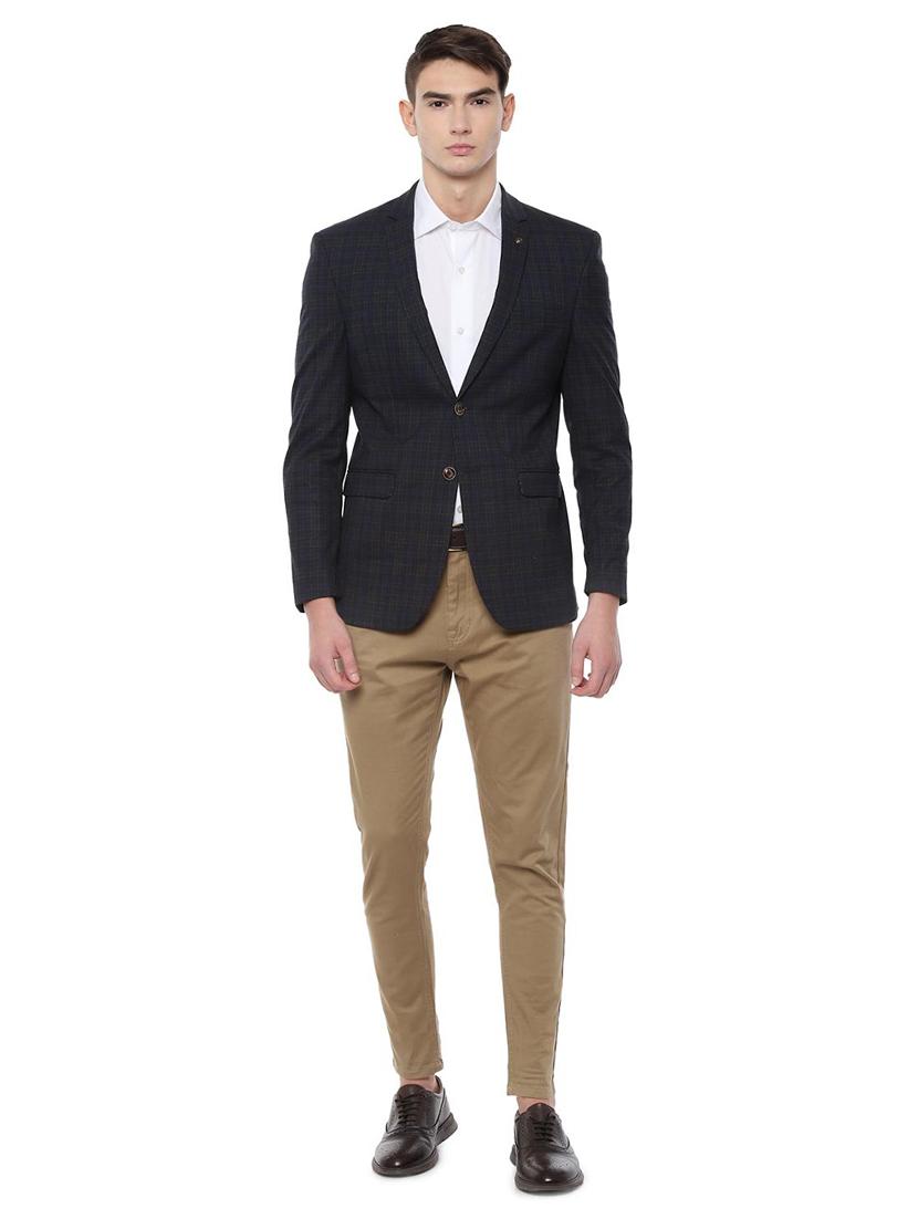 navy blue checkered single breasted casual blazer - 16643073 - Zoom Image - 3