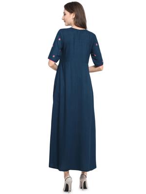 solid embroidered flared kurta - 16643169 - Standard Image - 3