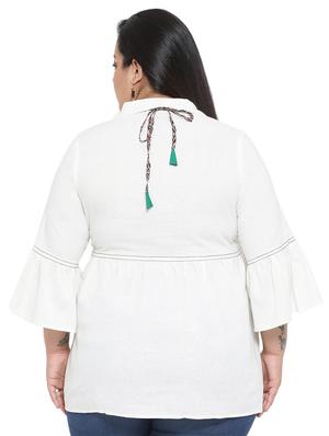 bell sleeved solid tunic with neck piece - 16643523 - Standard Image - 3