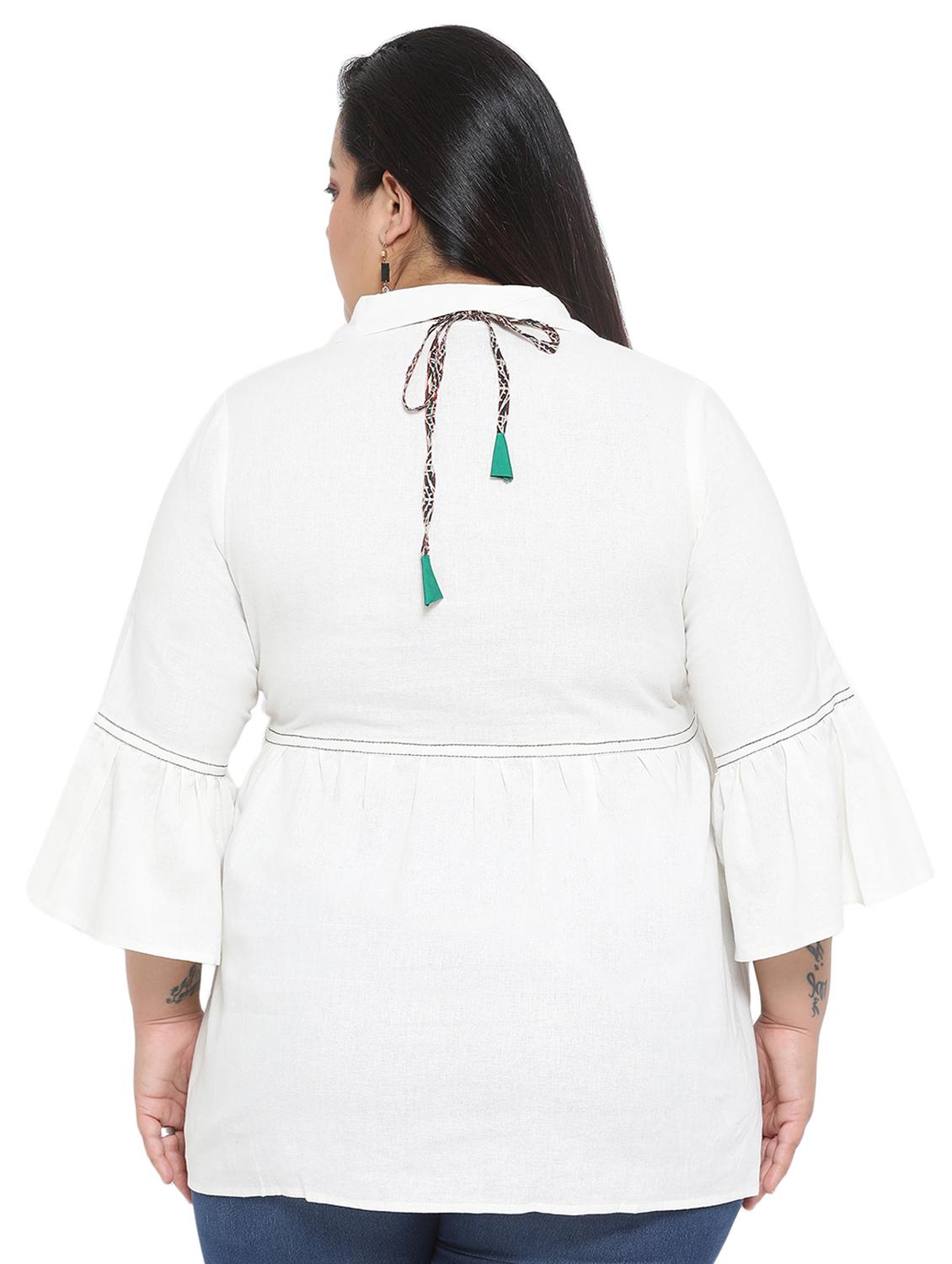 bell sleeved solid tunic with neck piece - 16643523 - Zoom Image - 3