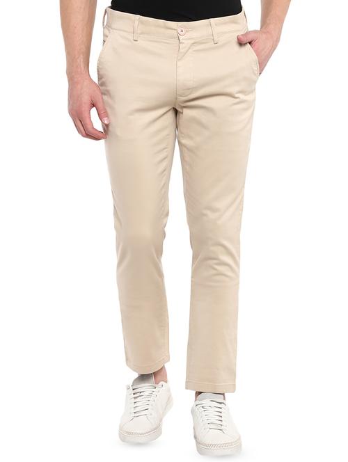 beige solid chinos - 16643825 - Standard Image - 1