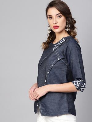 button detail denim top - 16645021 - Standard Image - 3
