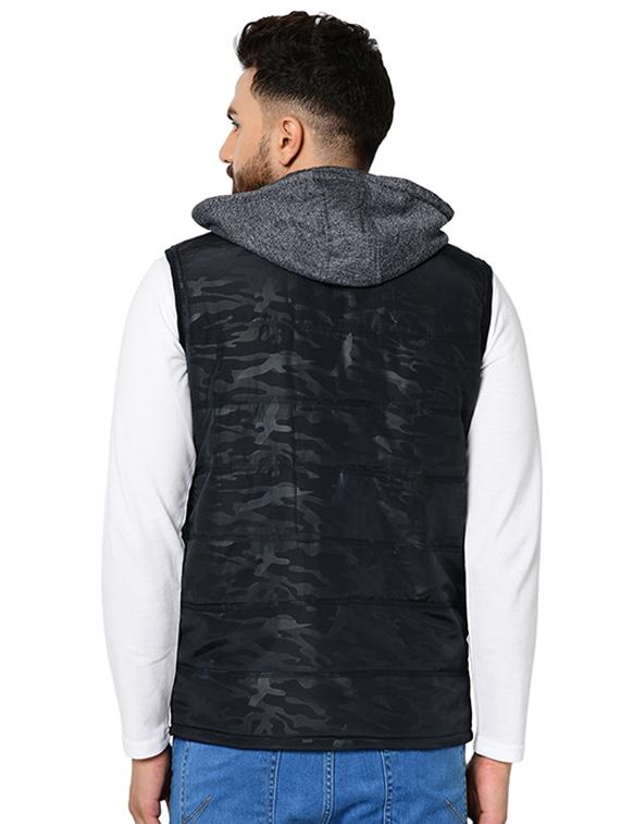 navy blue printed reversible quilted jacket - 16645380 - Zoom Image - 3
