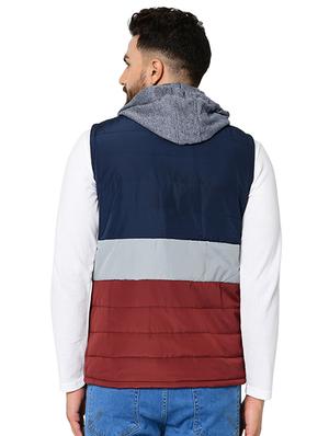 navy blue color block reversible quilted jacket - 16645382 - Standard Image - 3