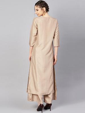 zari embroidered kurta with palazzo set - 16645739 - Standard Image - 3