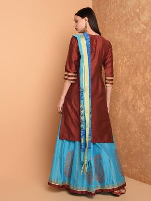 gold printed kurta skirt with dupatta set - 16645775 - Standard Image - 3