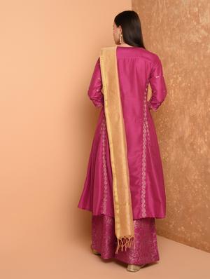 gold printed kurta skirt with dupatta set - 16645780 - Standard Image - 3