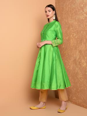 embroidered solid kurta with pant set - 16645788 - Standard Image - 3