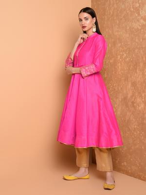 embroidered solid kurta with pant set - 16645789 - Standard Image - 3