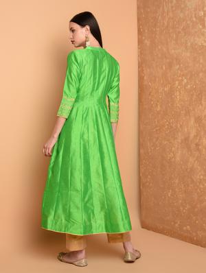 embroidered solid kurta with pant set - 16645790 - Standard Image - 3