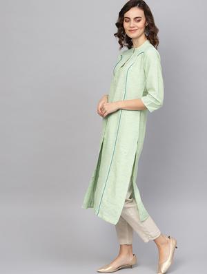 contrast straight kurta - 16645939 - Standard Image - 3