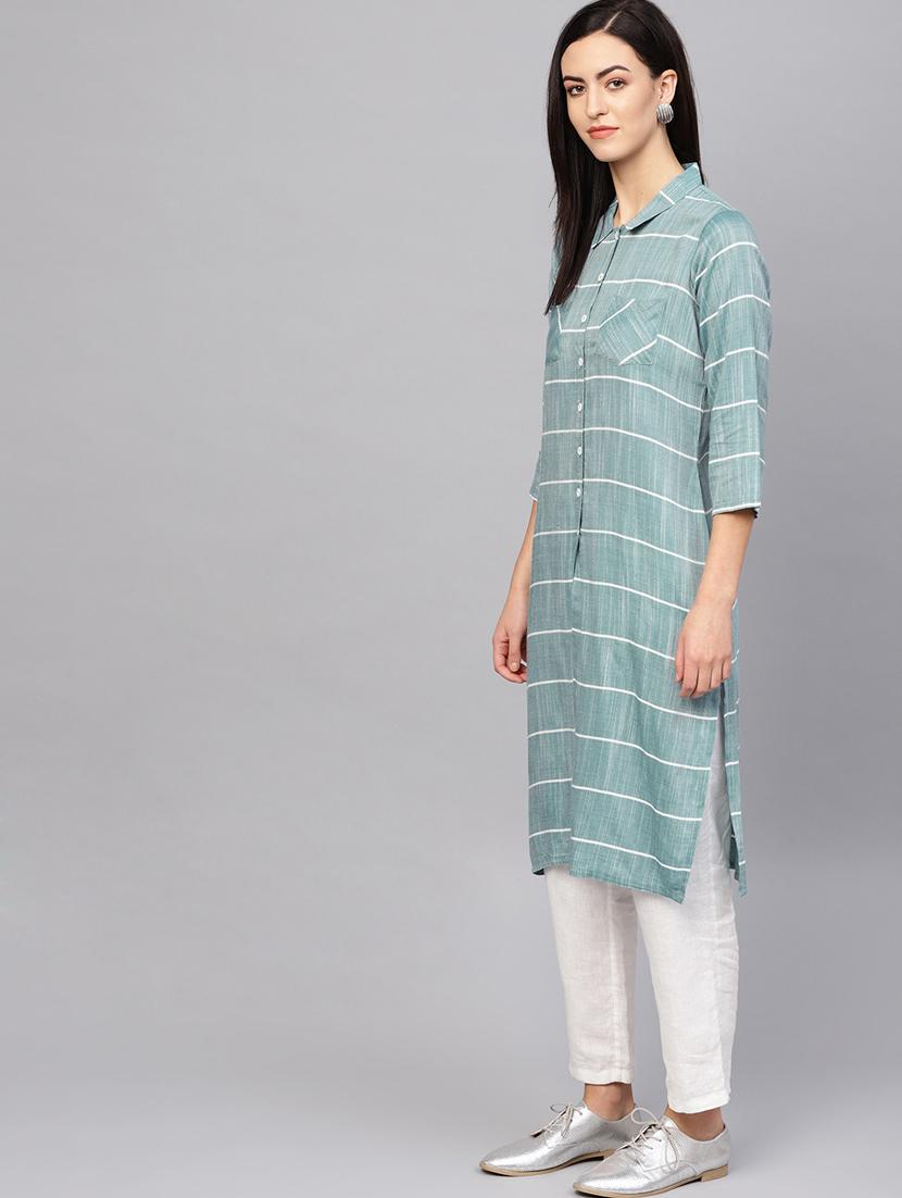 striped straight kurta - 16645970 - Zoom Image - 3